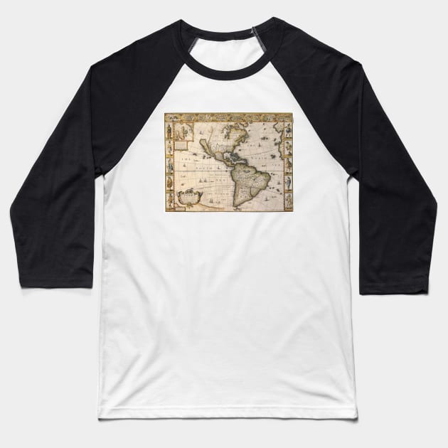 Antique Map of the Americas by John Speed, 1626 Baseball T-Shirt by MasterpieceCafe